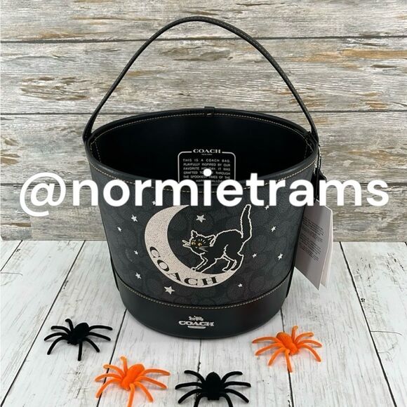 Trick Or Treat Bucket In Signature Canvas With Halloween Graphic Handbag Purse - Picture 3 of 11